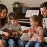 Kaip išugdyti meilę muzikai? Šeima kartu muzikuoja, vaikai mokosi instrumentų, kūrybiška aplinka meilei muzikai ugdyti