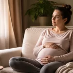 Nėštumas po persileidimo psichologų įžvalgos – moteris mąstanti apie nėštumą jaukioje aplinkoje