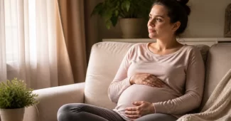 Nėštumas po persileidimo psichologų įžvalgos – moteris mąstanti apie nėštumą jaukioje aplinkoje