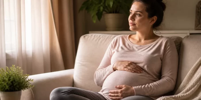 Nėštumas po persileidimo psichologų įžvalgos – moteris mąstanti apie nėštumą jaukioje aplinkoje