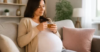 Pykinimas nėštumo metu: moteris gerianti arbatą