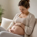 Moteris liesčianti pilvuką po gimdymo