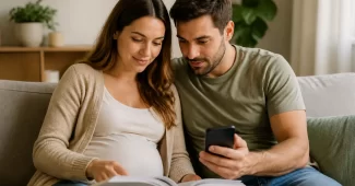 Tėvai renkasi vardą kūdikiui žiūrėdami į vardų knygą ir telefoną