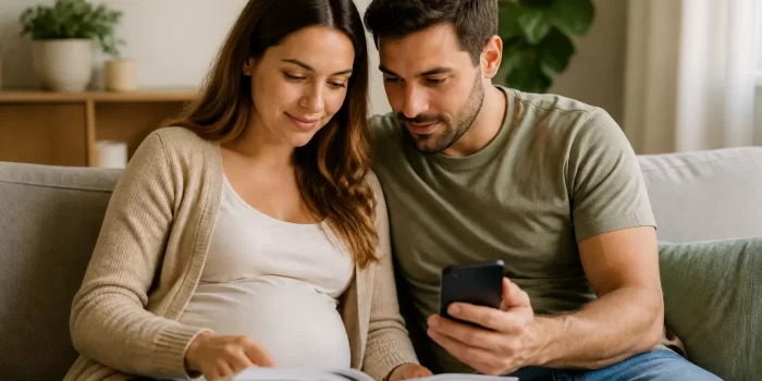Tėvai renkasi vardą kūdikiui žiūrėdami į vardų knygą ir telefoną