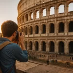 Roma. Kelionės fotoreportažas Roma kelionės fotoreportažas: Koliziejaus nuotrauka su fotografu